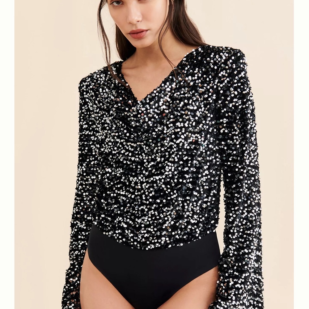 Anthropologie Black Sequin Bodysuit